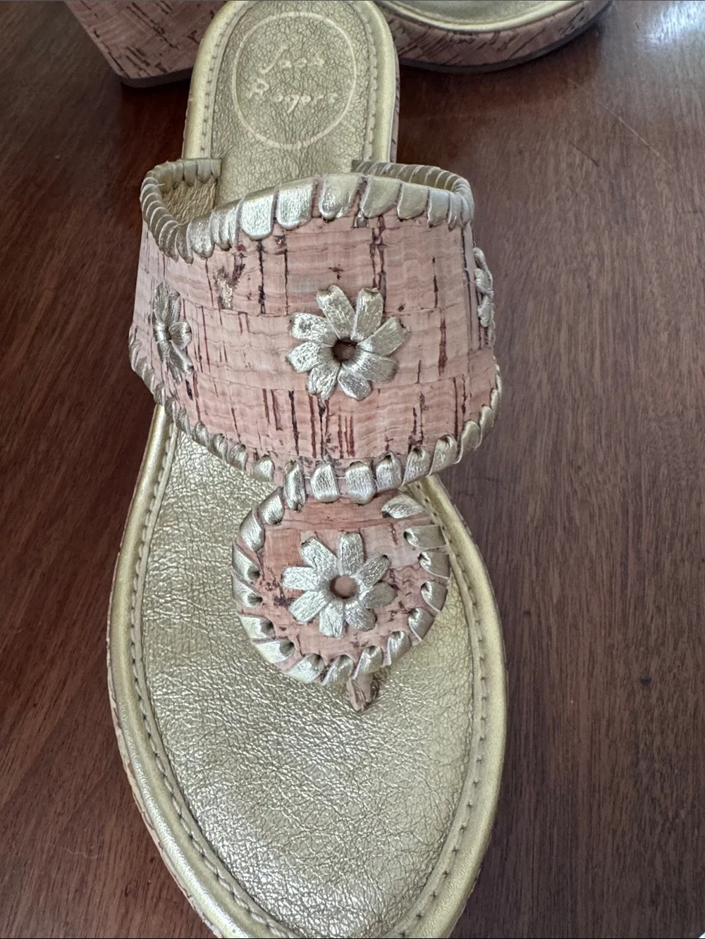 Jack Rogers Gold & Cork Toe-Post Wedge Sandal